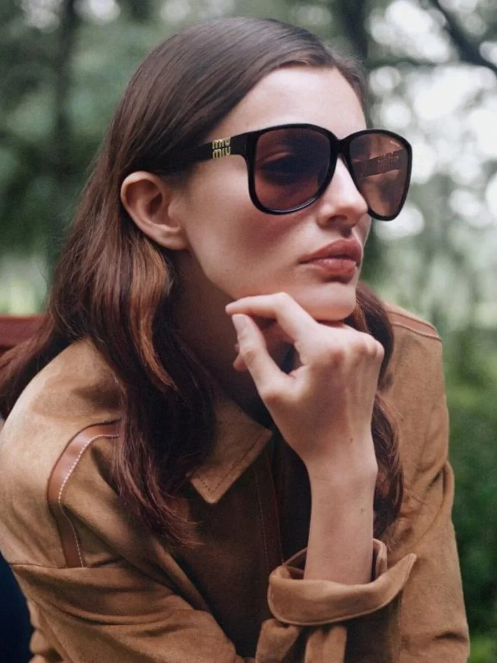 Miu Miu MU A08S 25E1OR Square Sunglasses - Striped Havana / Yellow